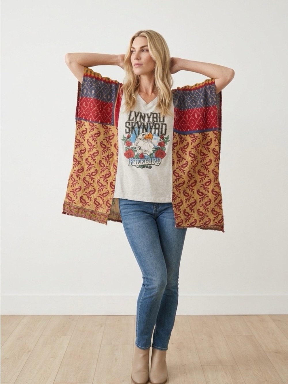 Handcrafted Upcycled Lynyrd Skynyrd Kantha Tunic NWT One Size - Picture 3 of 11